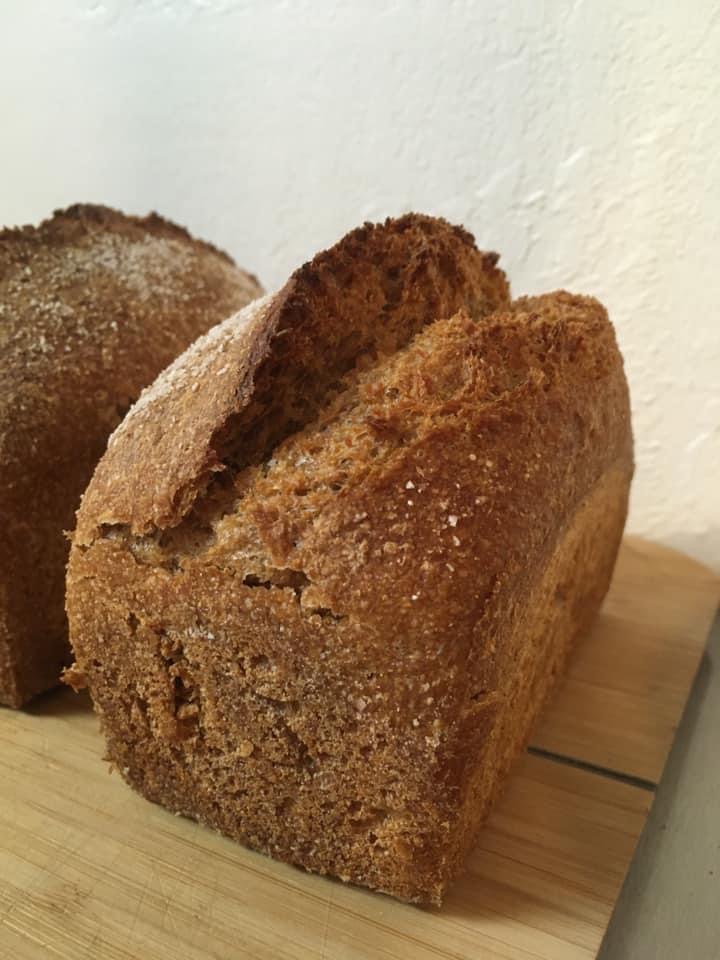 Finished loaf of bread, with a nice ear from the oven spring.